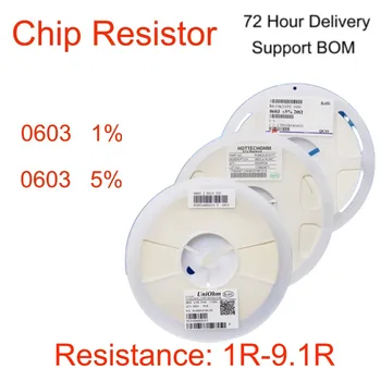150 БР.-Тънкослоен резистор SMD 0603 Точност 1% 1 Ω ~ 9,1 Ω Чип-резистор 1R 3R 3,9 R 5.1 5.6 R R 6.8 R 7.5 R 8.2 R 9.1 R На 100% Нов