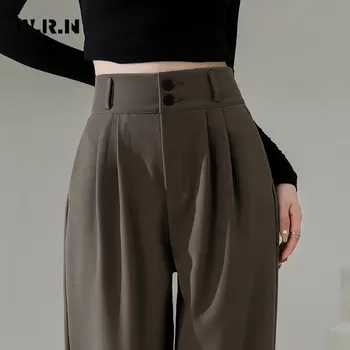 2023 Летни ежедневието на обикновен панталон с висока талия и широки штанинами, Пролетни дамски Модни Свободни Меки панталони пълна дължина в стил Харадзюку