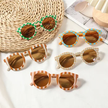 2023 Нови Детски Сладки Слънчеви очила с UV400 кръгла панел за проверка, Слънчеви очила за малки момичета, Слънчеви очила за защита от слънцето на открито, Детски Слънчеви Очила