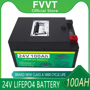 24V LiFePO4 Батерия Вграден BMS 100AH Литиево-желязо-фосфатный батерия 5000 + Цикли За кемперов RV Golf Cart Слънчев Със Зарядно устройство