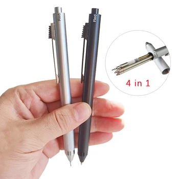 4 в 1 разноцветни метални химикалки 3 цвята Химикалка писалка 1 Автоматичен молив за училище, офис, канцеларски материали, канцеларски подаръци