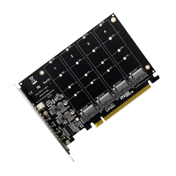 4 Порта M. 2 NVME SSD За PCIE X16 Адаптер Конвертор Поддръжка на карти 2230/2242/2260/2280 Такса за разширяване на хост контролер LED Индикаторът