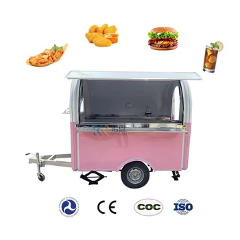 7,2-крак Розов Мини-трейлър за хранене с пълно кухненско обзавеждане, количка за студени напитки, сладолед от фризер, Пътуващ камион за хранене, Кафе-бар