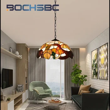 BOCHSBC Тифани Light Луксозен стъклен полилей в пасторальном интериор в стил арт деко за дневна, ресторант, Хотел, кафяво-гроздов окачен лампа