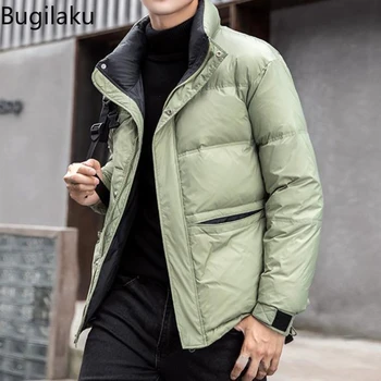 Bugilaku 2023 Нов пуховик с висока яка, мъжки къс яке, топло и модна тенденция на диагонал с цип
