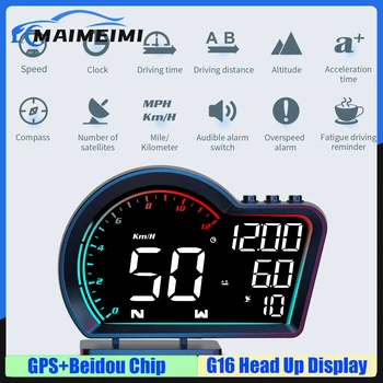 G16 GPS HUD Скоростомер Време на Напрежение Височина Компас Звукова Аларма Превключвател за Превишаване на скоростта Аларма Умора Напомняне за Движение за всички Автомобили