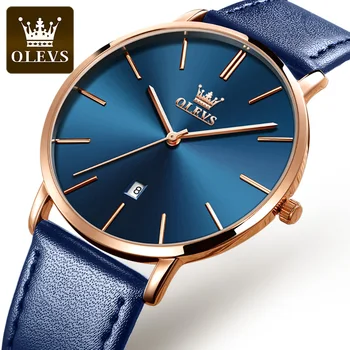 OLEVS, прости мъжки кварцови часовници, ултра тънък Модерен дизайн, Кожена каишка, Календар, Мъжки часовници, Най-добрата марка за Луксозни Relogio Masculino