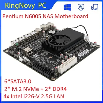 Pentium N6005 Индустриална дънна платка Mini-ITX NAS 4x Intel i226-V LAN 2 * M. 2 NVMe 6 * Маршрутизиране на защитната стена SATA3.0 2 * DDR4 DP1.4 HDMI2.0