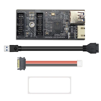 USB3.2 Отпред GEN1 19PIN до двойно 19PIN адаптер Карта за разширяване на A-KEY с кабел SATA 15PIN-4PIN