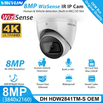 Vikylin За камери за сигурност Dahua 4K HDW2841TM-S 8MP Wizsense POE MIC Слот за SD-карта H. 265 IR 30m IVS Onvif IP67 Starlight IP Cam