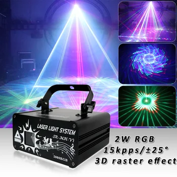 YUER 2 W RGB Лъч на Прожектор DMX Лазер Растерна графика 3D Ефект 15 К/с Скенер Нощен Клуб Бар Домашно Парти Зала Танц Лазерно Осветление за Сцената
