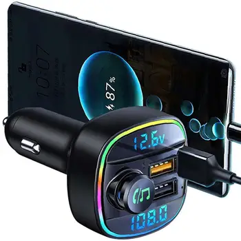 Адаптер за кола Радиопредавател, Авто безжичен USB адаптер C Безжичен FM радио предавател, Хендсфри и аудиоприемник MP3