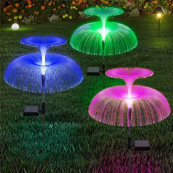 Двойна слънчева светлина под формата на медузи, 7 цвята, Слънчеви градински фенери, led оптични фенери, градинска водоустойчива декоративна лампа за косене на трева, двор