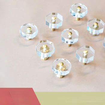 Дръжка Прозрачен под формата на слънчоглед/осмоъгълна кула Кабинет Хардуер от светла луксозна месинг + Кристални дръжки за шкафове и чекмеджета