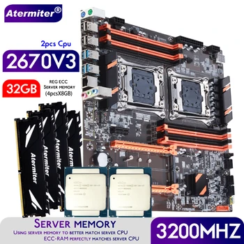 Дънна платка Atermiter Dual X99 с процесор в LGA 2011-3 XEON E5 2670 V3 *2 с комбиниран комплект сървър памет 4pcsX8GB = 32GB DDR4 3200 Mhz