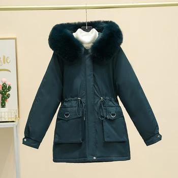 Женската кожа яке с голям джоб с цип, топло парк, есенно-зимно яке, однотонное модно палто с дълъг ръкав и завязками