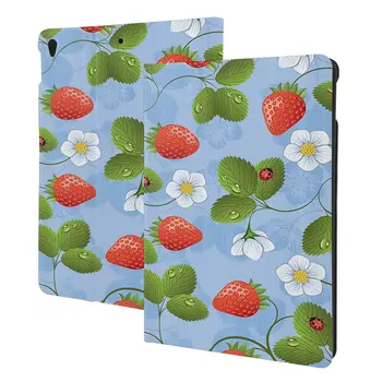 Калъф Strawberries Daisies Ladybugs за iPad 2022 10,5-10,2 Инча с държач за моливи, Изкуствена кожа, Фин, устойчив на удари, Автоматичен режим на заспиване/събуждане