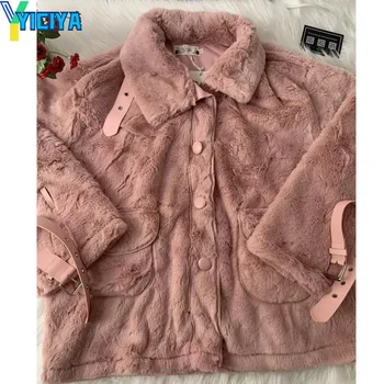 Кожа яке YICIYA, безплатна доставка, розово яке-бомбер оверсайз, дамски зимни дрехи с високо качество, университетски дамски якета в американски стил, палта, мода 2023