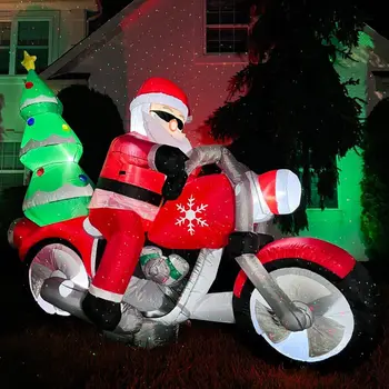 Коледен Надуваем Дядо Коледа на открито За каране на мотоциклет с led фенери Взривно Украса на двора на Коледно парти Празничен декор, Реквизит