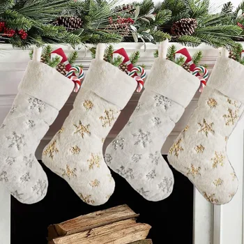 Коледни Чорапи, Празнични украси, Чорапи с Коледна Печат, Коледни бонбони, окачен подаръчен пакет, декорация за Коледната Елха