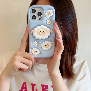 Корейски сладък 3D агне, невидима стена, силиконов калъф за телефон iPhone 11 12 13 14 Pro Max, творчески cartoony мек защитен калъф