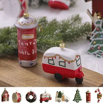 Креативен Коледен Рисувана Висулка Автомобил Къща Снежен Венец Във Формата На Коледна Елха, Висящи Украшение Бижу За Домашно Парти Подарък