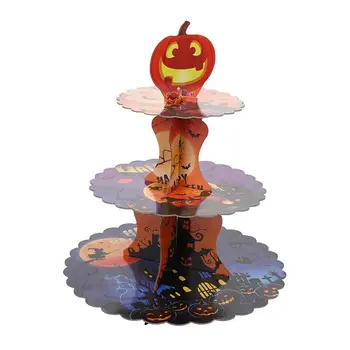 Кула за Кексчета за Хелоуин, 3-степенна поставка за Тикви, цветна картонена поставка за десерти, украса за парти на Хелоуин За