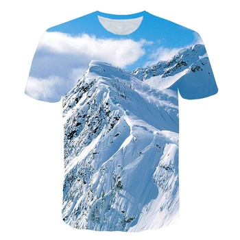 Летни Тениски с образа на планини и реки, За Мъже, Модни тениска с изображение на природни пейзажи, Красива Ежедневни тениски с 3D принтом