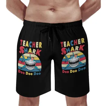 Летни шорти за плуване Teacher Shark, Забавен, спортно облекло, Къси Гащи за плуване, Хавай, бързо съхнещи Топене, по-Големи размери