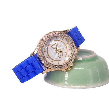 Луксозни дамски часовници марка DQG със синьо силиконово каишка, водоустойчив мъжки кварцов ръчен часовник с диаманти, женски цифров часовник, Директна доставка