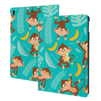 Маймуни да ядат банани Калъф за iPad 2022 10,5-10,2 инча с държач за моливи, изкуствена кожа, фин, устойчив на удари, автоматичен режим на заспиване/събуждане