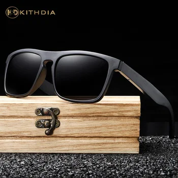 Маркови Дизайнерски Черни дървени поляризирани слънчеви очила За Мъже, Бамбукови слънчеви очила, Vintage слънчеви очила с UV400 Lenes, модни слънчеви очила за шофиране с кутия