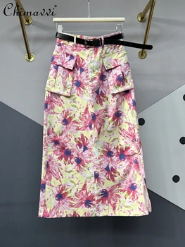 Модерен панталон-калъф с принтом за жени, летни дрехи 2023, Нова мода за Отслабване, външен джоб с цип, дънкови поли с цепка, Женски