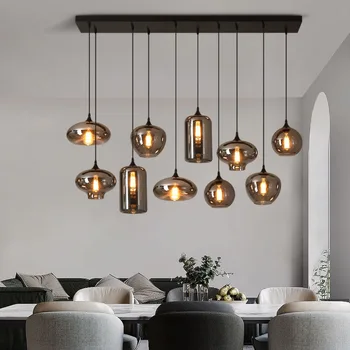 Модерен прост led окачен лампа за ресторант, дневен тракт, Железен художествено стъкло, окачена лампа в Скандинавски стил, Дизайн на интериор за дома