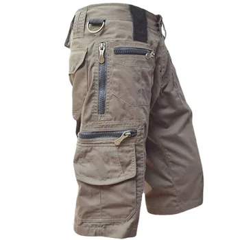 Мъжки къси панталони Свободно намаляване на директни Летни тенденция на ежедневните панталони оверсайз, памучни шорти-карго с множество джобове за мъже