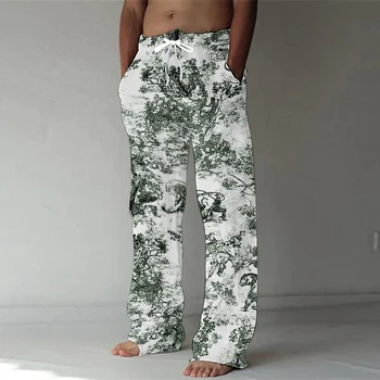 Мъжки панталони с художествени Рисунки, Всекидневни спортни панталони с джобове, Мъжки спортни панталони с шнурком по цялата дължина, по-Големи Размери, Свободни панталони, Градинска облекло