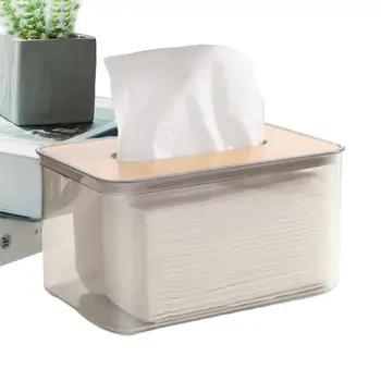 Настолен Органайзер за салфетки с дървен капак, прозрачна кутия за салфетки Без специфичен мирис, Органайзер за тоалетна хартия за баня, ресторант