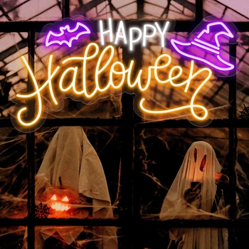 Неонова реклама с Happy Halloween за парти в чест на Хелоуин, Декорация на стените у дома, led неонова светлина, Потребителски Естетически Акрилни Неонови Персонализирани подаръци