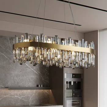 Нов модерен окачен лампа от прозрачен кристал K9, Начало декор, Кръгъл полилей, Висящ тавана лампа за кухня, хотел