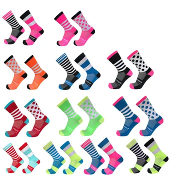 Нови Велосипедни чорапи на райета и точки, висококачествени спортни чорапи професионално марка, Дишащи Велосипедни чорапи за състезания на открито, Чорапи за бягане