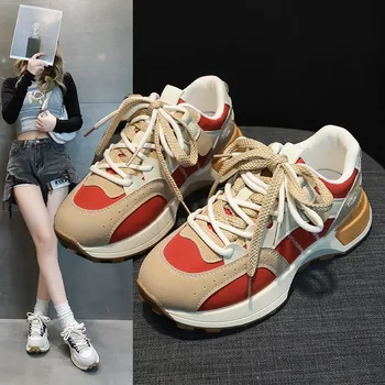 Нови дамски маратонки на платформа, Тенденции, Ежедневни дишащи спортни обувки, в Корейски стил, Дамски градинска мода, Дамски обувки