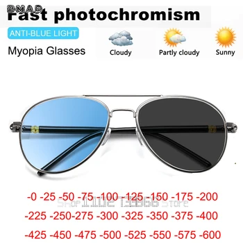 Нови Фотохромичните Очила за късогледство, Мъжки Спортни Слънчеви Очила, Лещи от смола със Защита От синя светлина, Очила за късогледство, Диоптър От 0 до -600, Сив