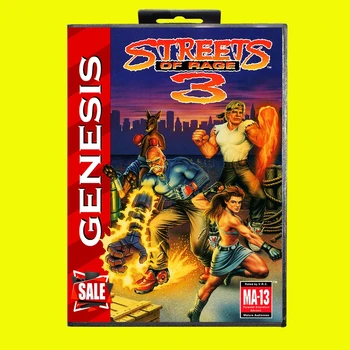Ново Записване, игри касета Streets Of Rage 3, 16-битова игрална карта MD с търговия на дребно кутия за Sega Mega Drive