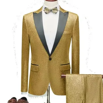 Новост (сако + панталон, Мъжка Мода, бизнес Джентълмен, Британски Стил, Ежедневното дебнещ Работно Рокля за Булката, костюм Водещ, 2 комплекта