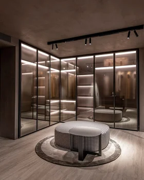 Обичай Шкаф за баня, Спални 2D и 3D Дизайн на Гардероби за спалня Модерна съблекалня със стъклена врата