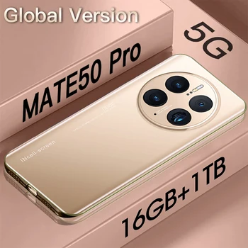 Отключени смартфон Mate50 pro 5G 7,3 Инча, 16 GB + 1 TB, мобилен телефон, пръстов отпечатък, HD камера, Андроид 13, смарт телефон