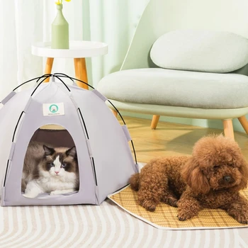 Преносима палатка за домашни кучета и котки, лесен вигвам за домашни любимци, удобства за отдих на открито, многоцветен влага палатка за домашни любимци KXRE