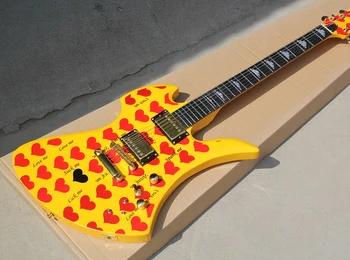 Продажба на 6-струнна електрическа китара alien, корпус пиано от махагон фурнир във формата на сърце, лешояд в тон, може да бъде изпълнена по поръчка.