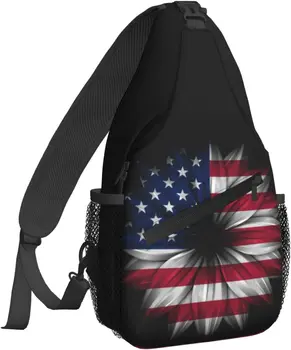 Раница през рамо за мъже и жени, чанта-прашка с цветен модел на Знамето на САЩ, Нагрудная чанта, чанта на рамото, Лека раница за едно рамо за пътуване