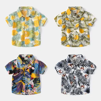 Ризи момчета 2023, лятна риза с къс ръкав в хавайски стил, мека ежедневни риза с къс ръкав и цветна принтом